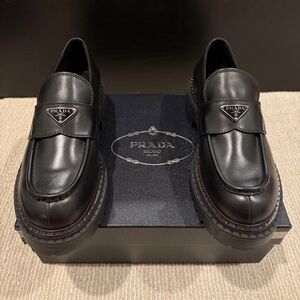 *$1250 NEW* Prada Men's Black Double Chocolate Leather Loafers 11UK / 12 US